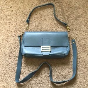 Blue Leather Crossbody Shoulder Bag